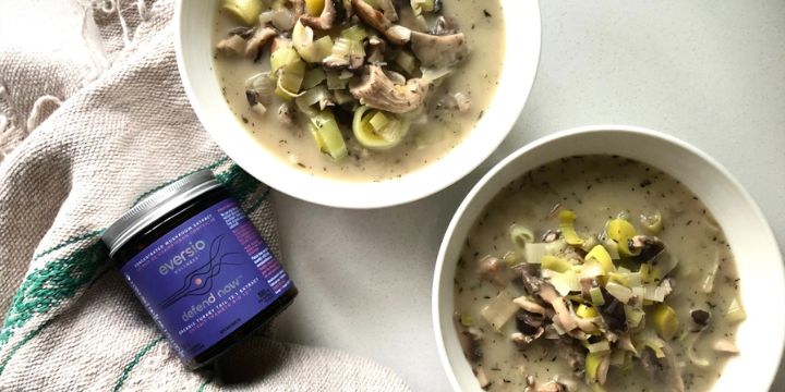 Mushroom & Leek Soup featuring Defend Now Eversio Wellness