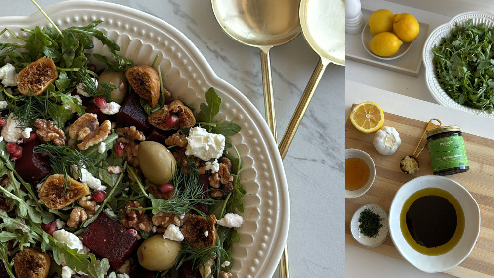 Beet, Fig & Goat Cheese Arugula Salad with 6 Mushroom Blend