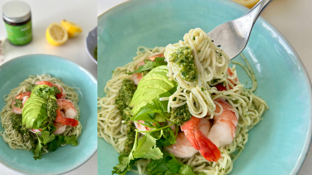 Cilantro Pesto, Prawn & Konjac Noodle Bowl